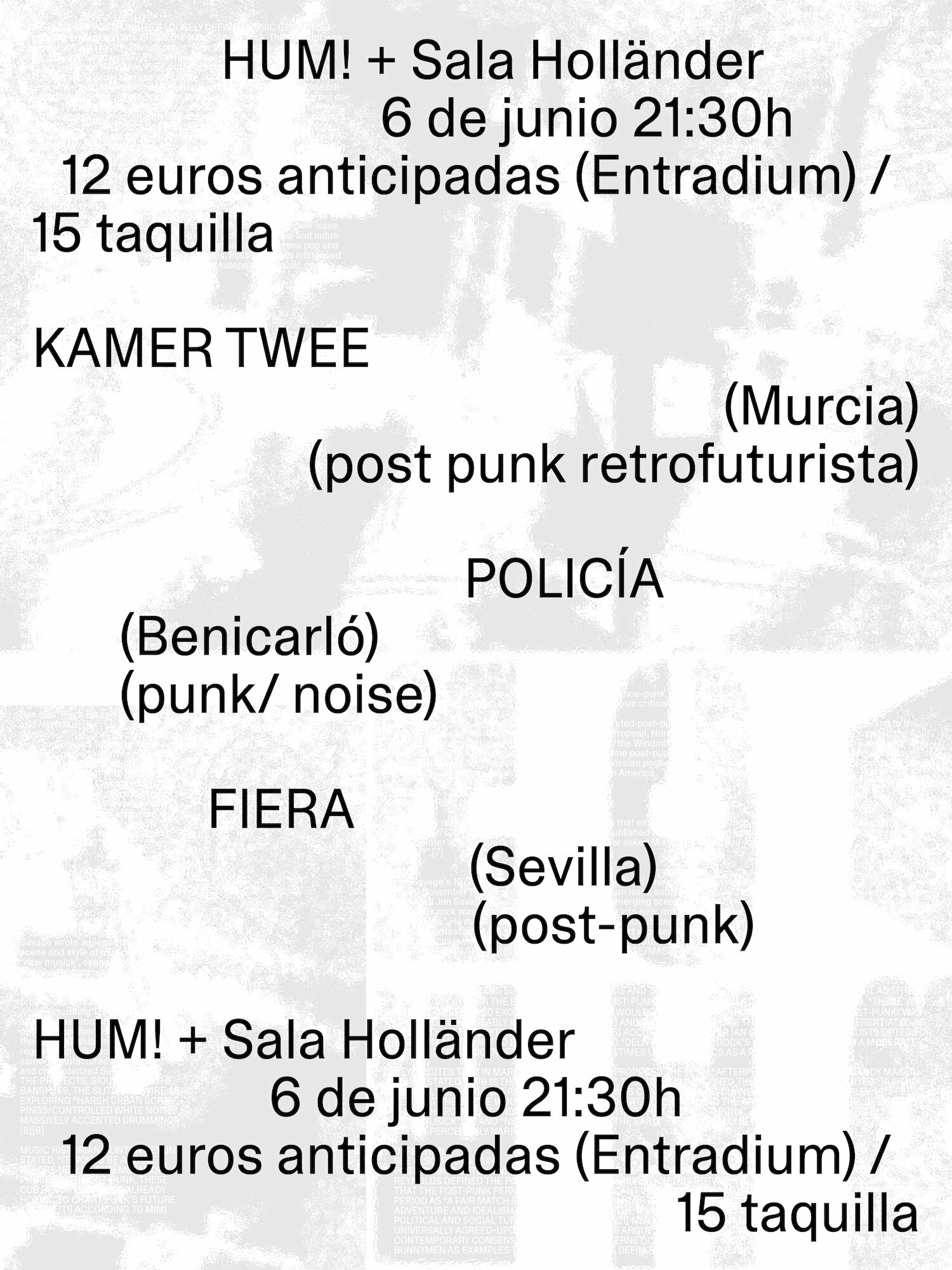 HUM! y SALA HOLLANDER presentan: KAMER TWEE + POLICÍA + FIERA