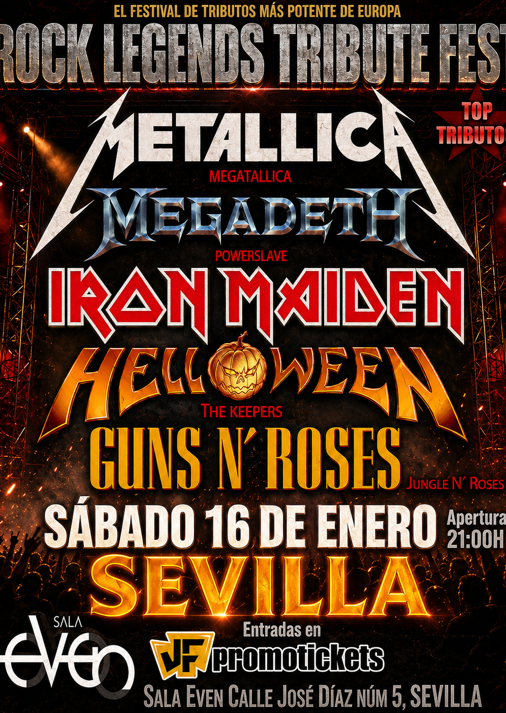 ROCK LEGENDS TRIBUTE FEST - Metallica + Megadeth + Iron Maiden + Hellowen + Guns N' Roses.