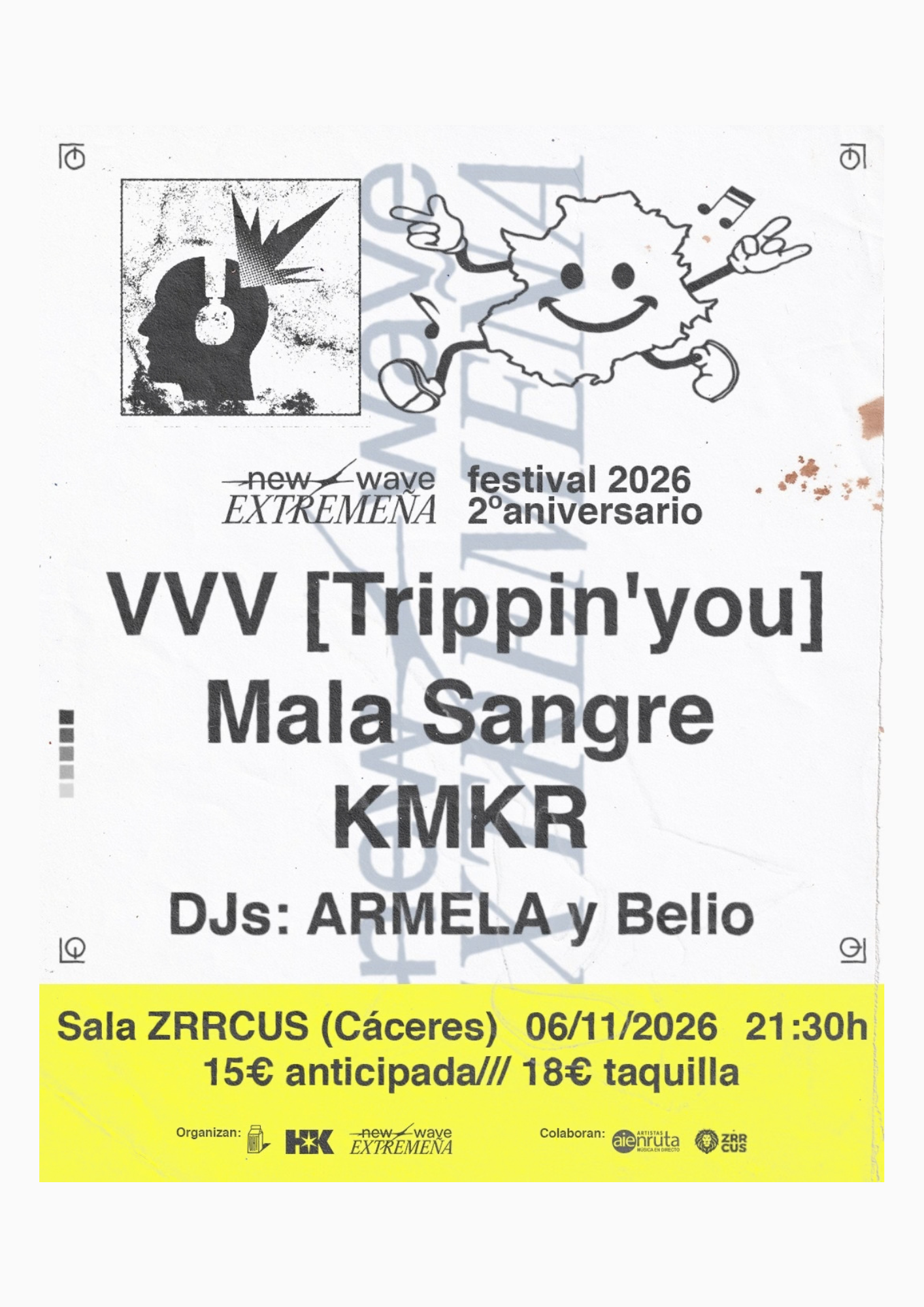 UHT & NEW WAVE EXTREMEÑA presentan: FESTIVAL 2ºANIVERSARIO con VVV [Trippin'you] -- KMKR -- Mala Sangre -- Armela (Dj set) -- Belio (Dj set) 